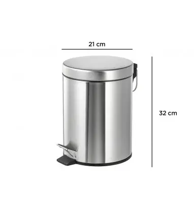 Papelera metalica q-connect con pedal cromada 32x21 cm capacidad 6 litros
