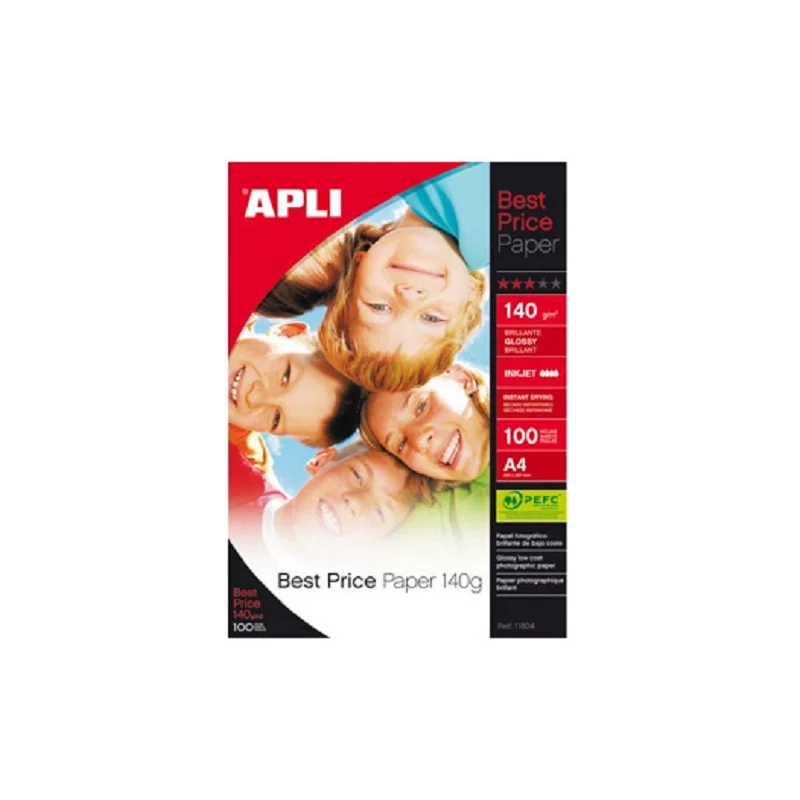 Papel fotografico apli glossy din a4 pack de 100 hojas 140 gr