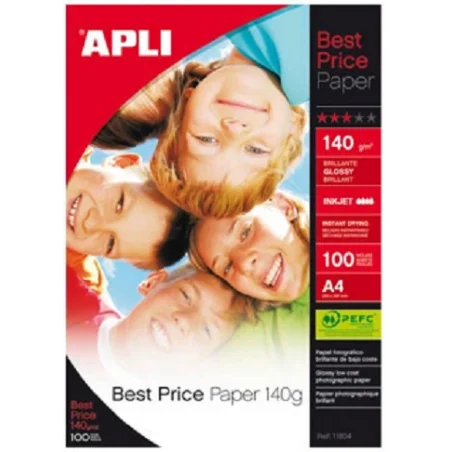 Papel fotografico apli glossy din a4 pack de 100 hojas 140 gr
