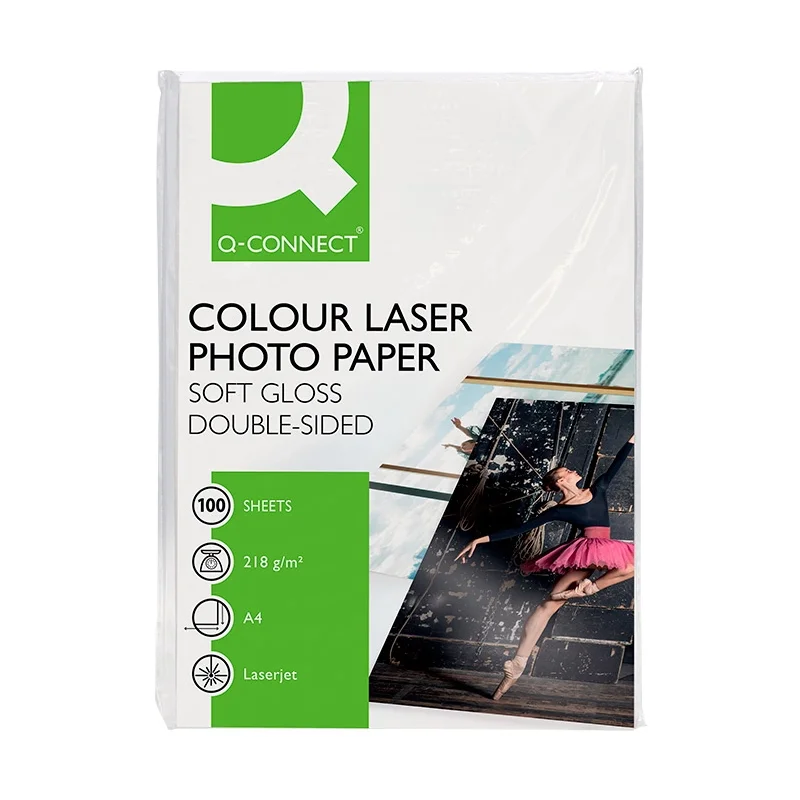 Papel q-connect foto glossy din a4 para fotocopiadoras e impresoras laser paquete de 100 hojas de 218 gr