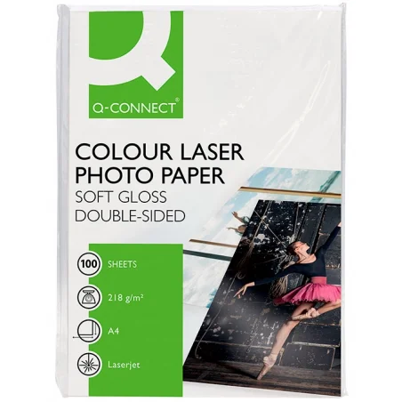 Papel q-connect foto glossy din a4 para fotocopiadoras e impresoras laser paquete de 100 hojas de 218 gr