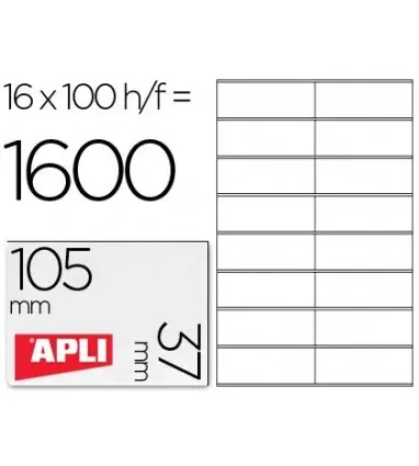 Etiqueta adhesiva apli 1274 tamaño 105x37 mm fotocopiadora laser ink-jet caja con 100 hojas din a4