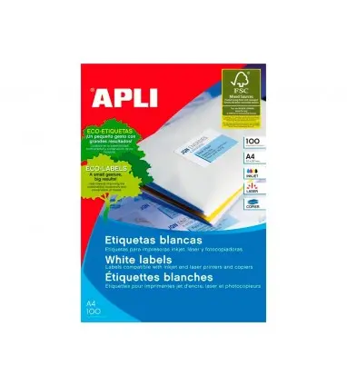 Etiqueta adhesiva apli 1274 tamaño 105x37 mm fotocopiadora laser ink-jet caja con 100 hojas din a4