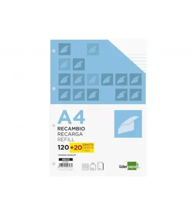 Recambio liderpapel a4 120 hojas 70g/m2 horizontal sin margen 4 taladros bandas de 5 colores