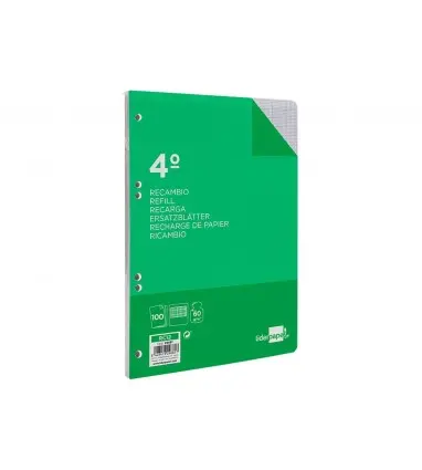 Recambio liderpapel cuarto 100 hojas 60g/m2 milimetrado sin margen 6 taladros