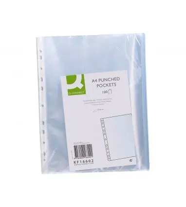 Funda multitaladro q-connect din a4 100 mc cristal bolsa de 100 unidades