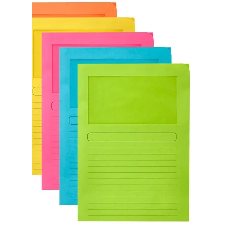 Subcarpeta cartulina q-connect din a4 colores surtidos con ventana transparente 120g/m2 paquete de 25 unidades