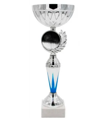 Trofeo Económico 4138 Color Plateado y Azul para poner disco de medallas