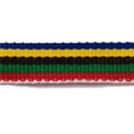 Cinta para Medalla Olimpica (Azul, Amarillo, Negro, Verde y Rojo) de 2,2cm de ancho y 80 cm de largo con enganche Metálico
