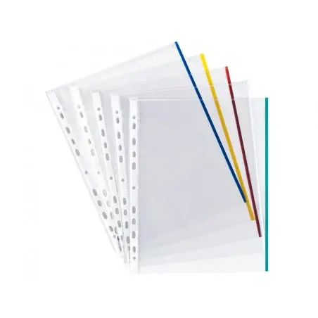 Funda multitaladro q-connect din a4 70 mc cristal con borde colores surtidos bolsa de 25 unidades