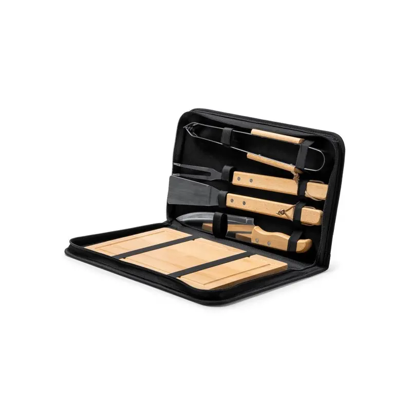 Set para barbacoa WEBEK con Cuchillo, trinchador, pinzas, espátula y una tabla