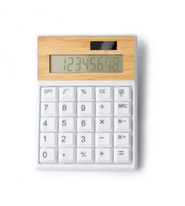 Calculadora VEREX de ABS reciclado y bambú con pilas y carga solar