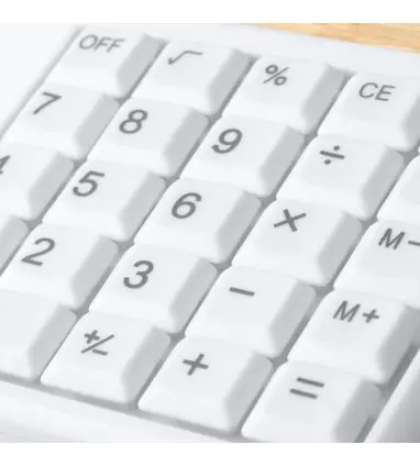 Calculadora VEREX de ABS reciclado y bambú con pilas y carga solar