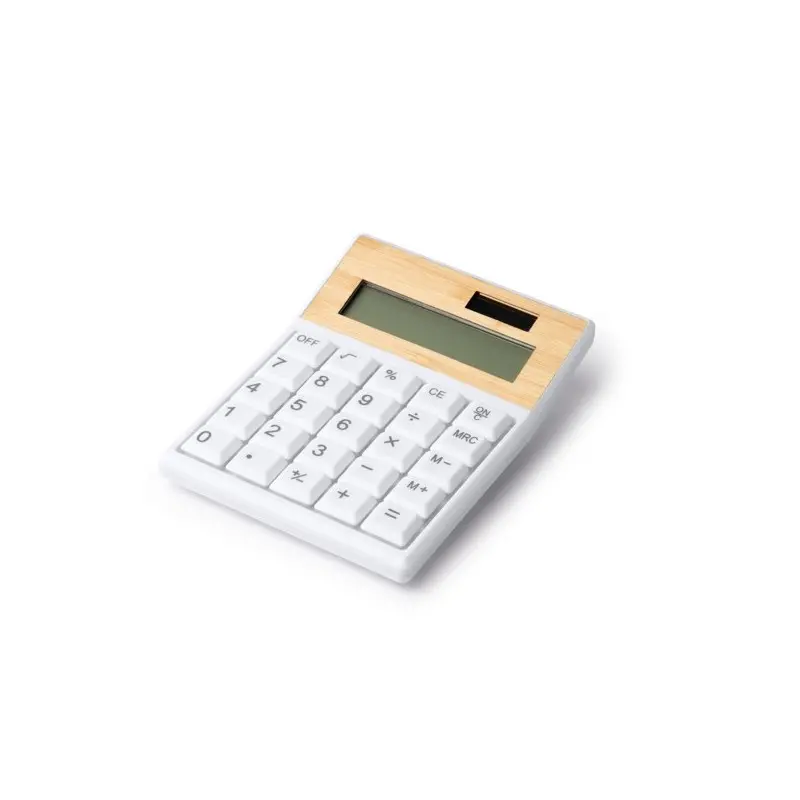 Calculadora VEREX de ABS reciclado y bambú con pilas y carga solar