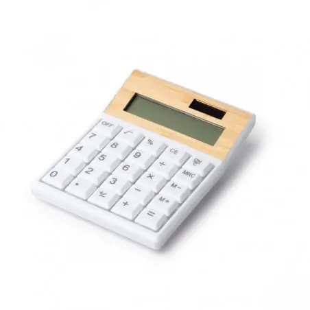 Calculadora VEREX de ABS reciclado y bambú con pilas y carga solar