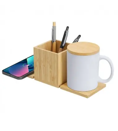 Lapicero Multifunción Deblik con Calentador Tazas y Cargador Inalámbrico 15W de Bambú