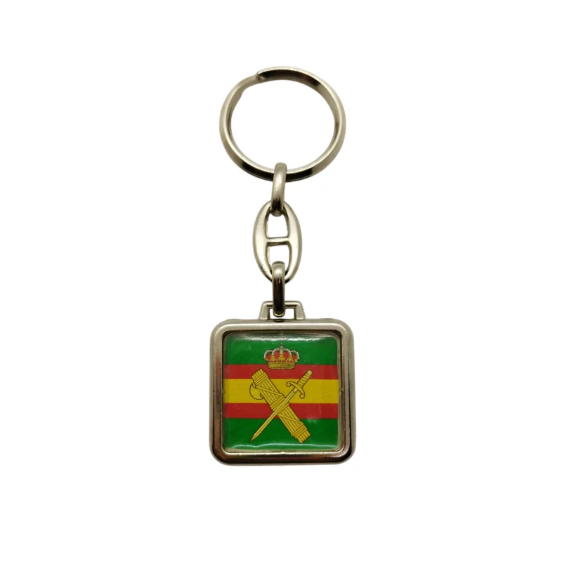 Llavero Cuadrado Plateado Cajera Estándar Guardia Civil y Bandera de España