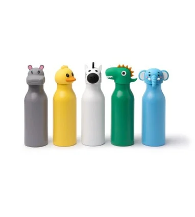 Bidón térmico FLYN de acero inoxidable de 450 ml con diseño de cebra, pollito, elefante, dinosaurio o hipopotamo