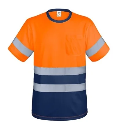 CAMISETA CON BOLSILLO Y BANDAS REFLECTANTES KRZ Naranja y marino