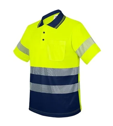 POLO CON BOLSILLO Y BANDAS REFLECTANTES ELÁSTICAS QVO AMARILLO Y MARINO