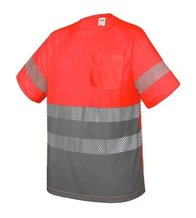 CAMISETA CON BOLSILLO Y BANDAS REFLECTANTES ELÁST NARANJA Y GRIS