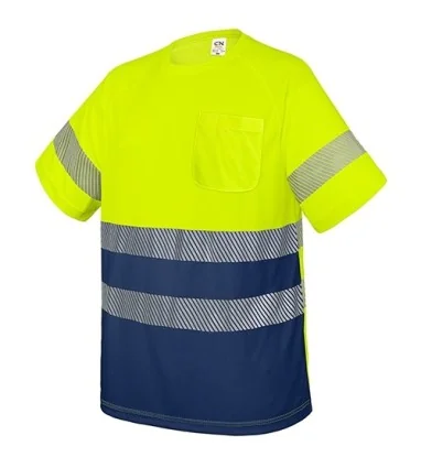 CAMISETA CON BOLSILLO Y BANDAS REFLECTANTES ELÁST AMARILLO Y MARINO