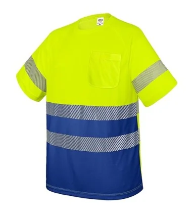 CAMISETA CON BOLSILLO Y BANDAS REFLECTANTES ELÁST AMARILLO y AZUL