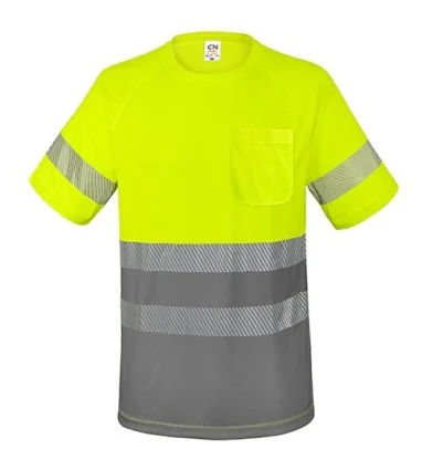 CAMISETA CON BOLSILLO Y BANDAS REFLECTANTES ELÁST AMARILLO Y GRIS