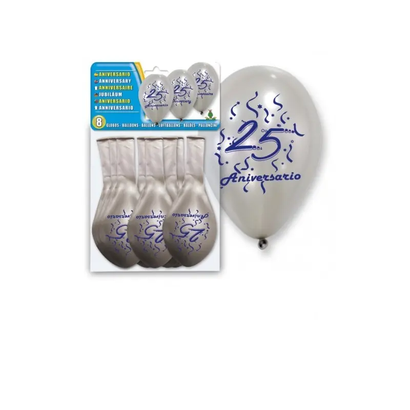 SET 8 GLOBOS PLATA "25 ANIVERSARIO"