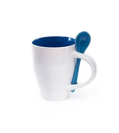 Taza Blanca con colores Interior y cucharilla AKEBIA