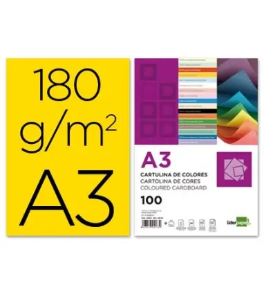 CARTULINA LIDERPAPEL A3 180G/M2 AMARILLO PAQUETE DE 100