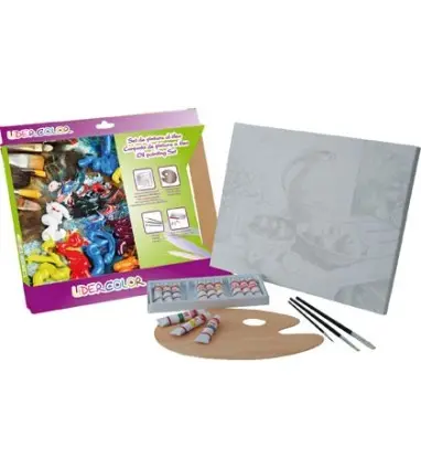 SET PINTURA AL OLEO LIDERCOLOR CONTIENE 1 LIENZO IMPRIMACION 30X40CM 1 PALETA MADERA 3 BROCHAS TUBOS 12X12ML OLEO