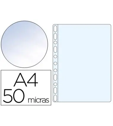 FUNDA MULTITALADRO Q-CONNECT DIN A4 50 MC CRISTAL CAJA DE 100 UNIDADES