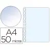 FUNDA MULTITALADRO Q-CONNECT DIN A4 50 MC CRISTAL CAJA DE 100 UNIDADES