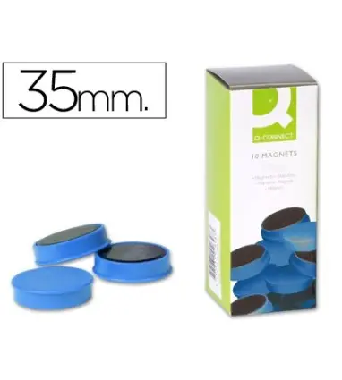 IMANES PARA SUJECION Q-CONNECT IDEAL PARA PIZARRAS MAGNETICAS35 MM AZUL -CAJA DE 10 IMANES