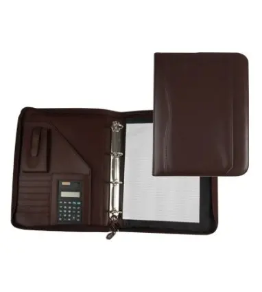 CARPETA PORTAFOLIOS 45-848 MARRON 260X355 MM CREMALLERA 4 ANILLAS 40 MM CALCULADORA CON BOLSA PARA MOVIL