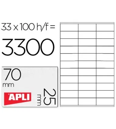 ETIQUETA ADHESIVA APLI 1270 TAMA?O 70X25 MM -FOTOCOPIADORA -LASER -INK-JET-CAJA CON 100 HOJAS DIN A4