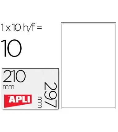 ETIQUETAS ADHESIVAS APLI TRANSPARENTES POLIESTER PARA IMPRESORA INK-JET 210X297 MM PRESENTADAS EN CARPETAS DE 10
