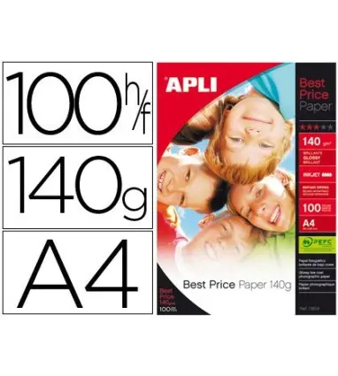 PAPEL FOTOGRAFICO APLI GLOSSY DIN A4 PACK DE 100 HOJAS 140 GR