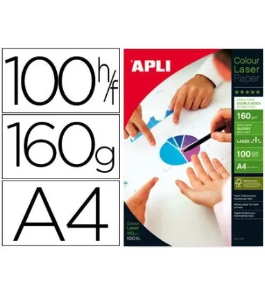 PAPEL FOTOGRAFICO APLI GLOSSY DOBLE CARA DIN A4 PACK DE 100 HOJAS 160 GR