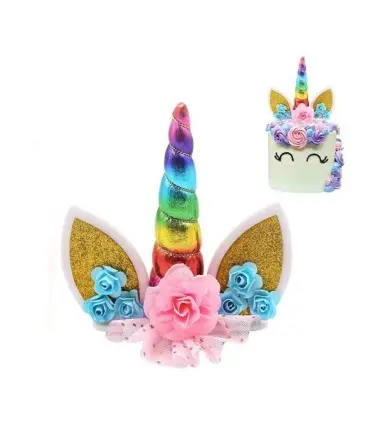 CAKE TOPPER UNICORNIO ARCOIRIS DECORACION TARTAS