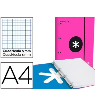 CARPETA CON RECAMBIO Y SOLAPA LIDERPAPEL ANTARTIK A4 CUADRO 5 MM FORRADA 4 ANILLAS REDONDAS 40MM COLOR ROSA