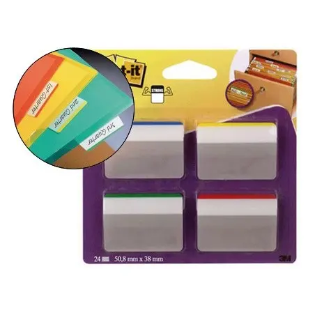 BANDERITAS SEPARADORAS RIGIDAS DISPENSADOR 4 COLORES POST-IT INDEX 686A-1 GRANDES 24 BANDERITAS