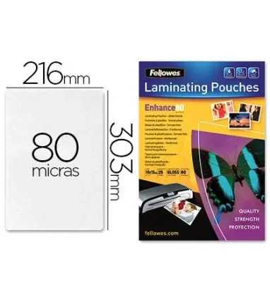 Bolsa de plastificar fellowes brillo din a4 80 mc pack 25 unidades