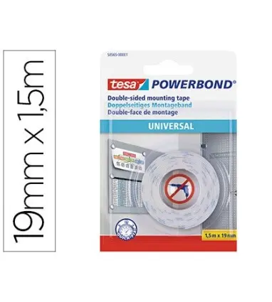 Cinta adhesiva tesa doble cara powerbond universal uso interior 1,5 m x 19 mm