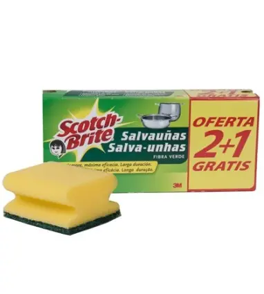 Estropajo salvauñas scotch brite fibra verde paquete 2+1 gratis
