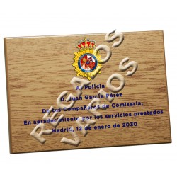 Placa madera Sublimación fondo Madera (230x190mm) Policia Nacional Totalmente...