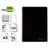 Cuaderno espiral liderpapel a5 micro wonder tapa plastico 120h 90g cuadro 5mm 5 bandas 6 taladros color negro
