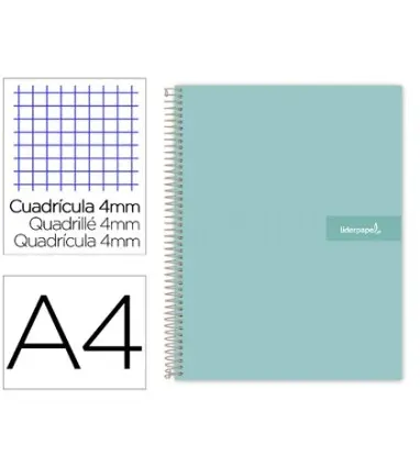 Cuaderno espiral liderpapel a4 crafty tapa forrada 80h 90 gr cuadro 4mm con margen color turquesa