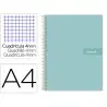 Cuaderno espiral liderpapel a4 crafty tapa forrada 80h 90 gr cuadro 4mm con margen color turquesa
